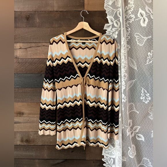 Y2K Sydney Easton Chevron Striped Tie-Front Cardigan Sweater with Lettuce Hem - Picture 10 of 11